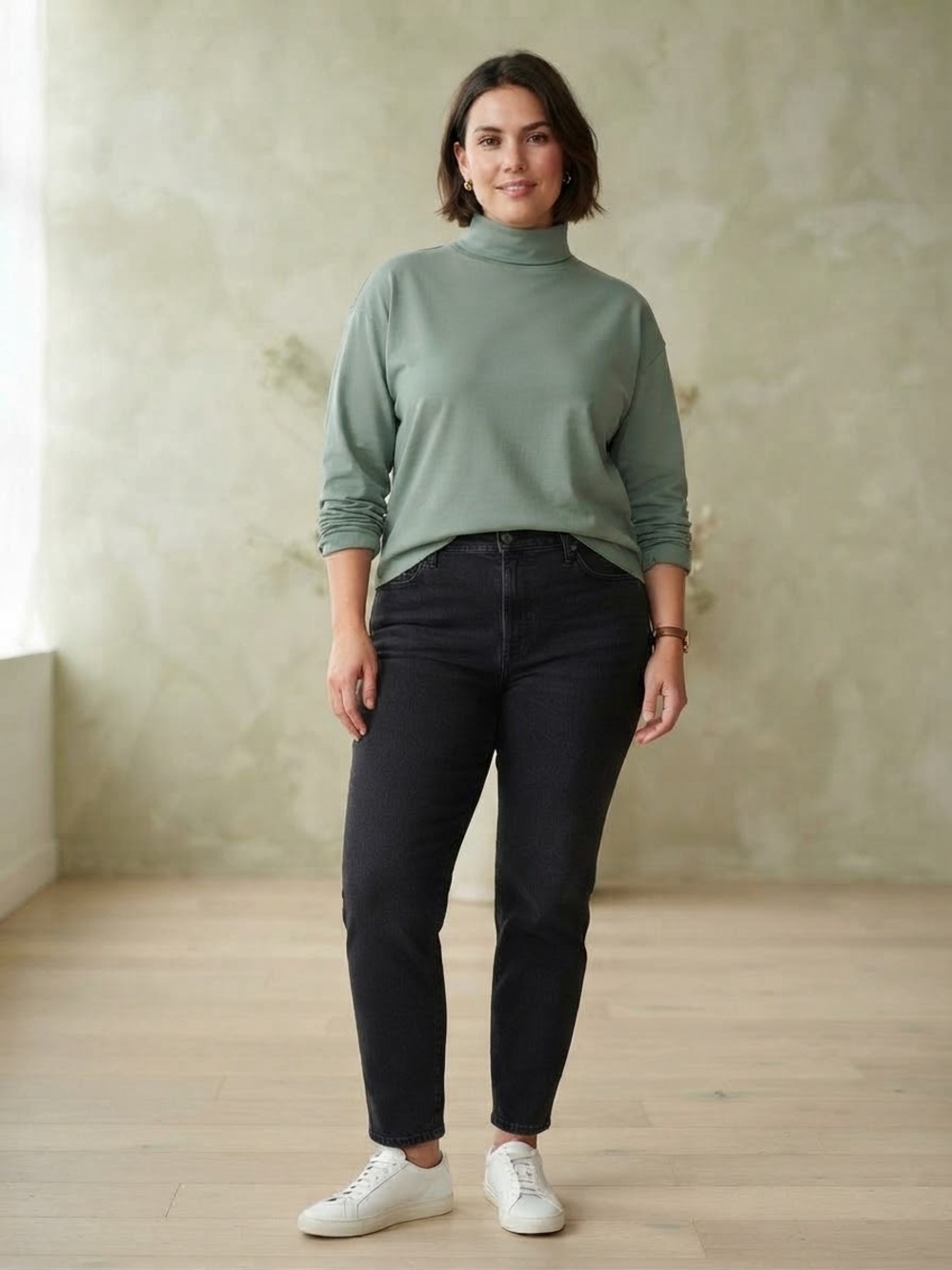 NEW Peruvian Connection Sage Green Turtleneck Long-Sleeve Top